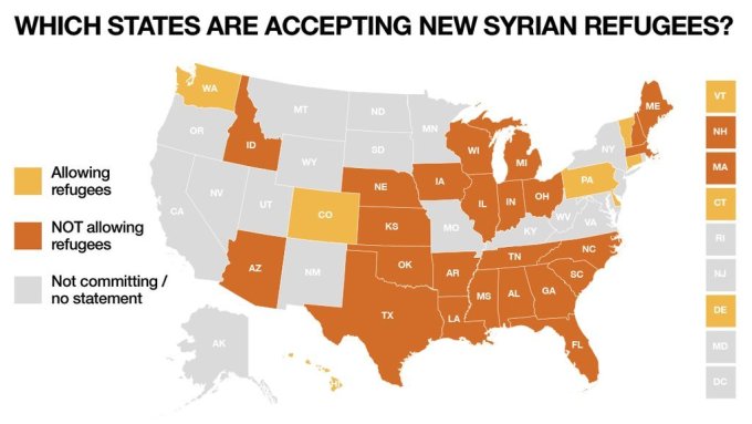 Syrian refugees not welcome here, governors of 24 states say